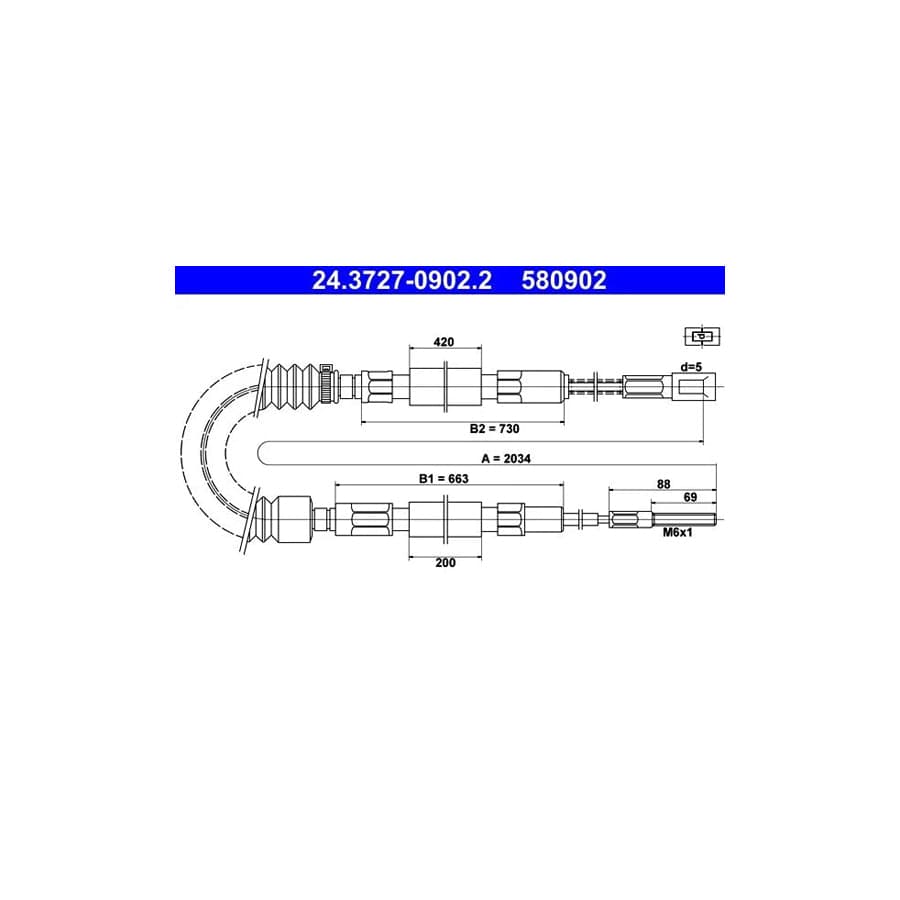 ATE 24.3727-0902.2 Hand Brake Cable for Porsche 924 Coupe