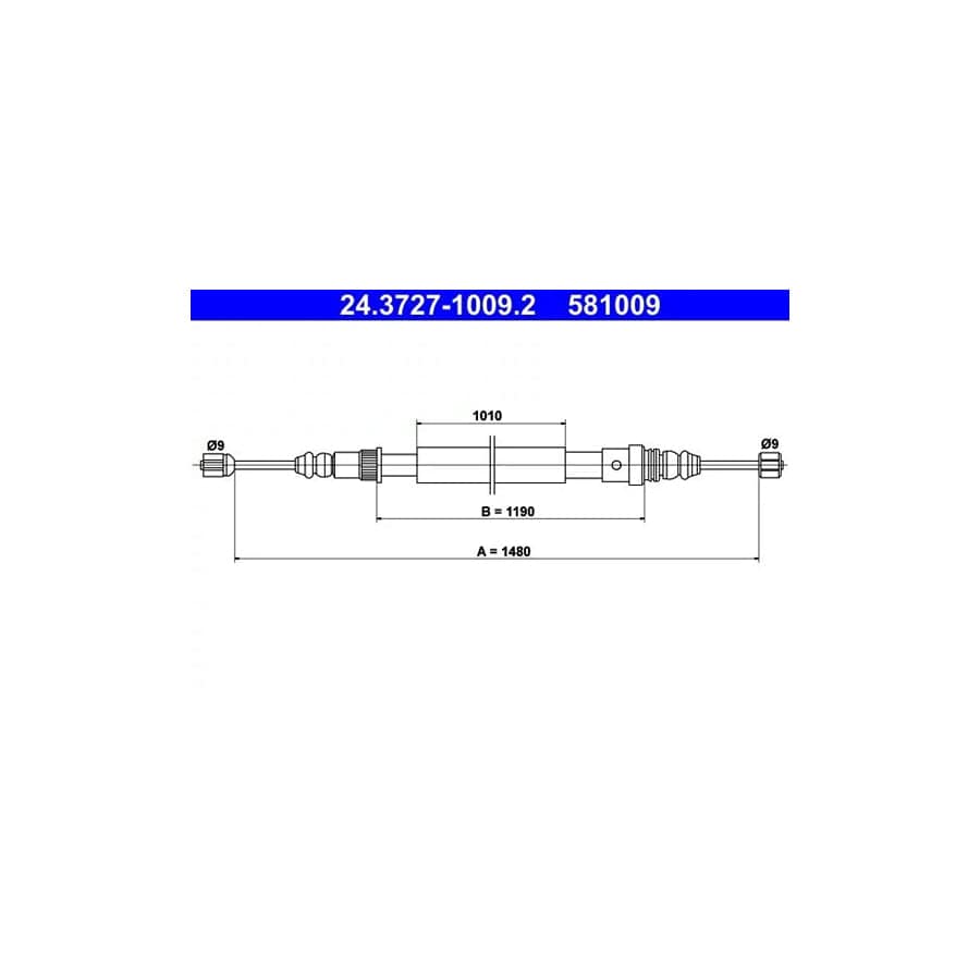 ATE 24.3727-1009.2 Hand Brake Cable for Renault Clio I Hatchback
