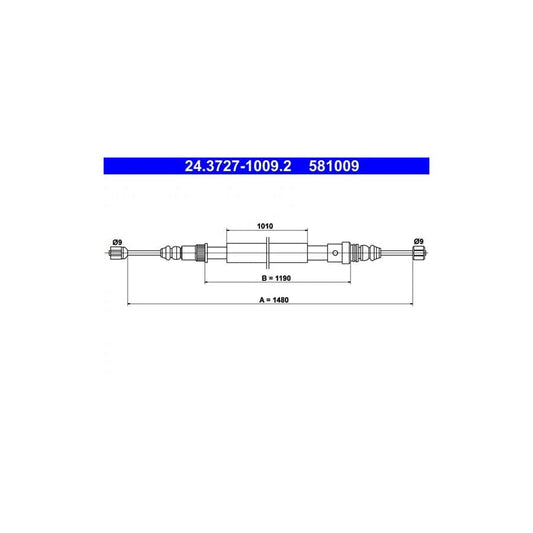ATE 24.3727-1009.2 Hand Brake Cable for Renault Clio I Hatchback