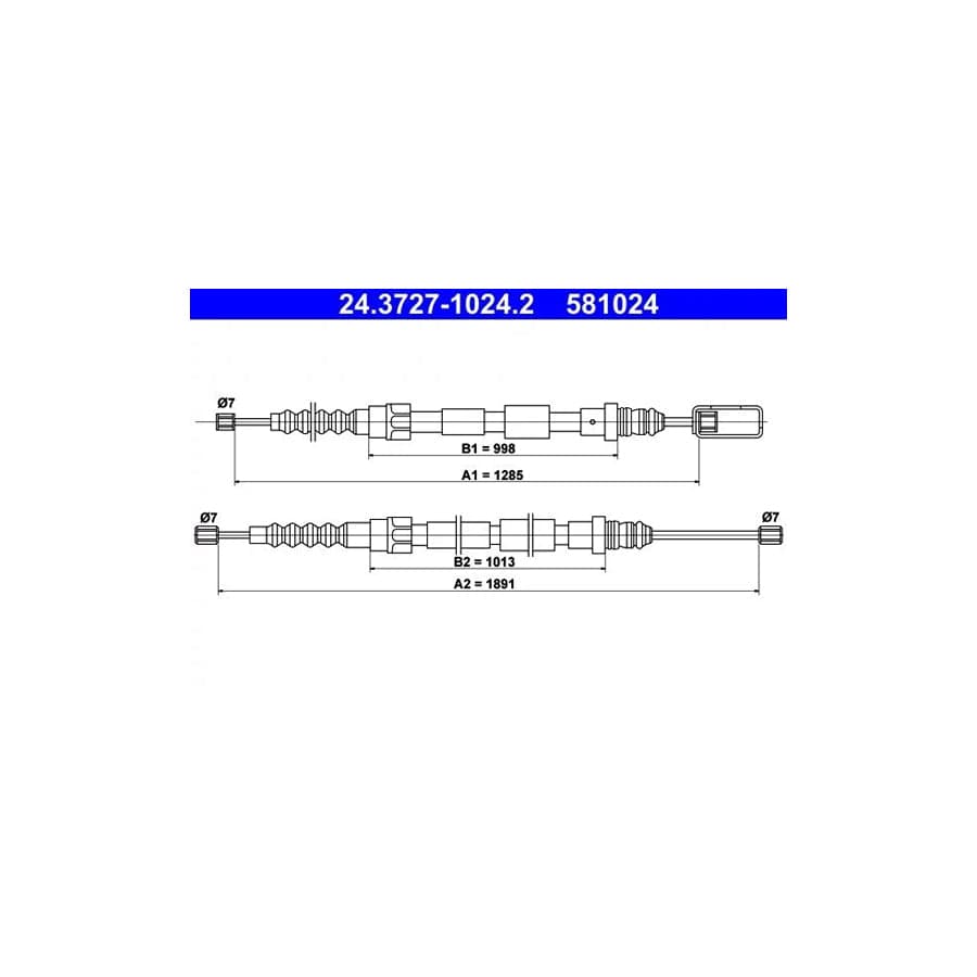 ATE 24.3727-1024.2 Hand Brake Cable for Renault Espace II (J63/S63)
