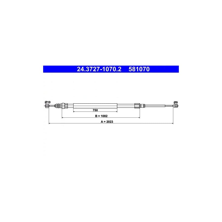 ATE 24.3727-1070.2 Hand Brake Cable for Renault Megane