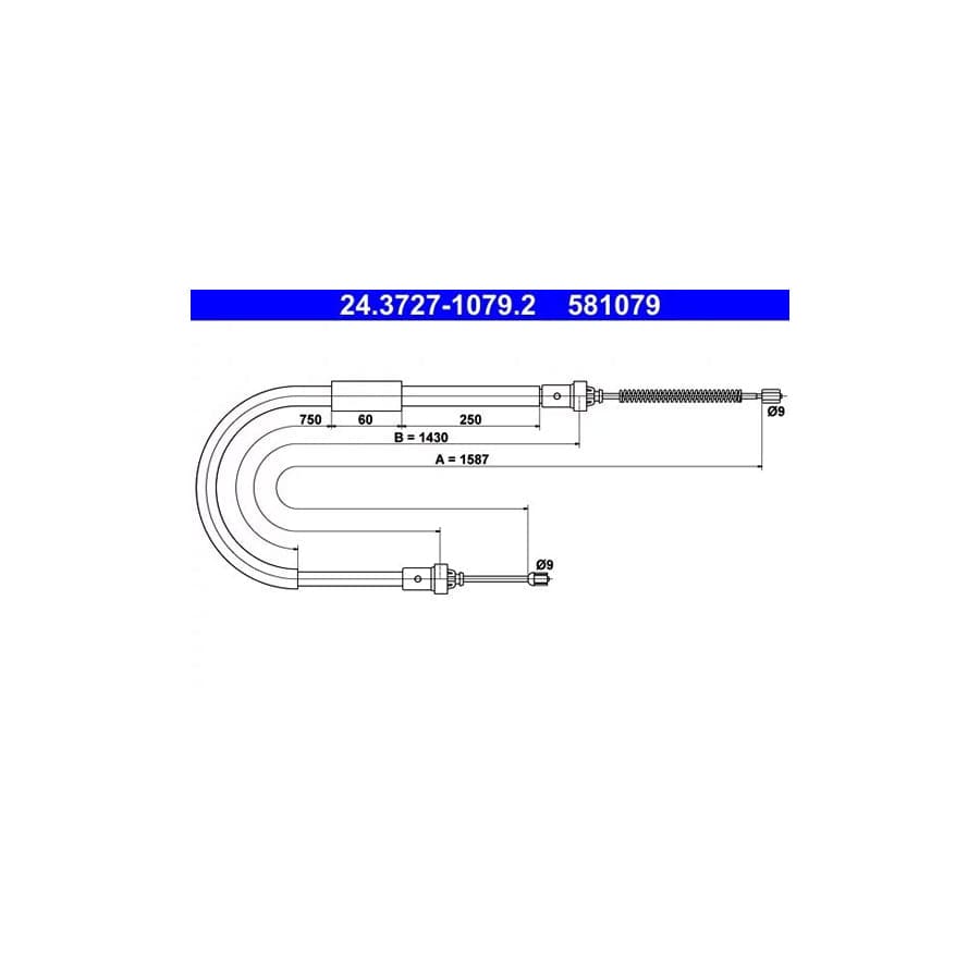ATE 24.3727-1079.2 Hand Brake Cable for Renault Clio