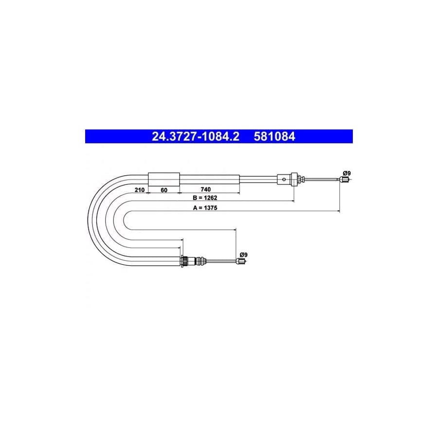 ATE 24.3727-1084.2 Hand Brake Cable for Renault Modus / Grand Modus (F, Jp)