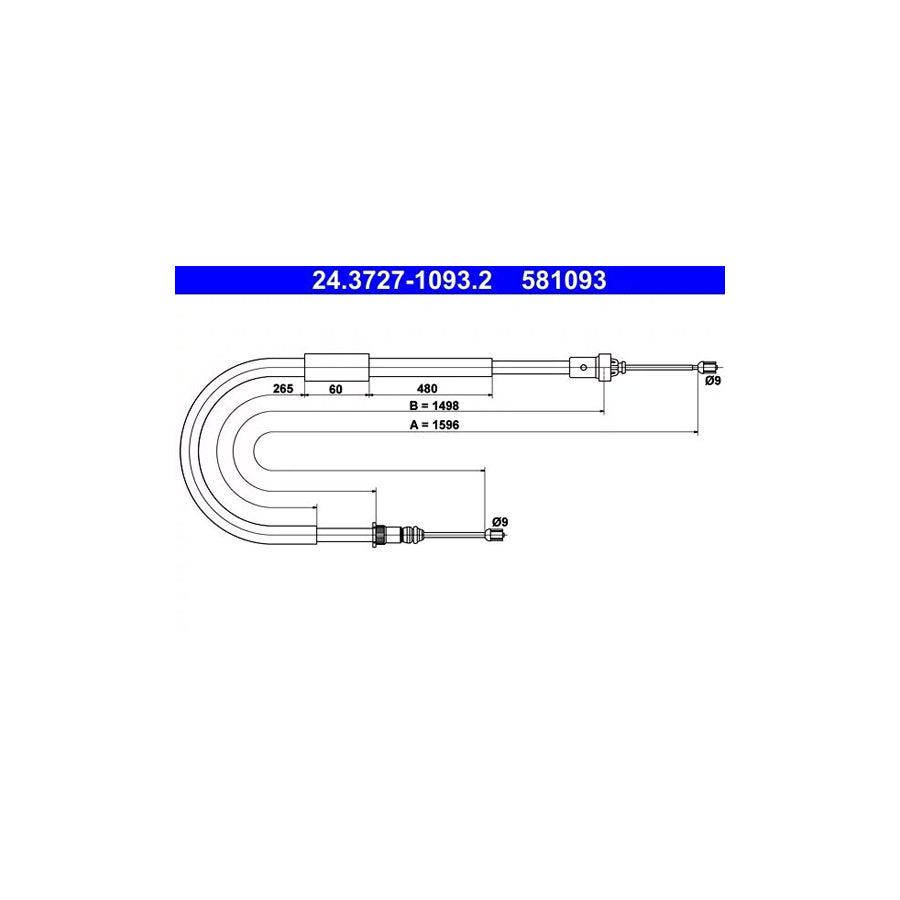 ATE 24.3727-1093.2 Hand Brake Cable for Renault Clio III Hatchback (Br0/1, Cr0/1)