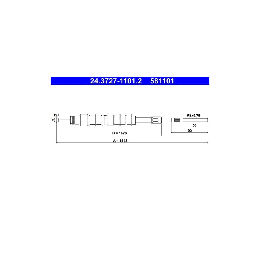 ATE 24.3727-1101.2 Hand Brake Cable for Saab 900