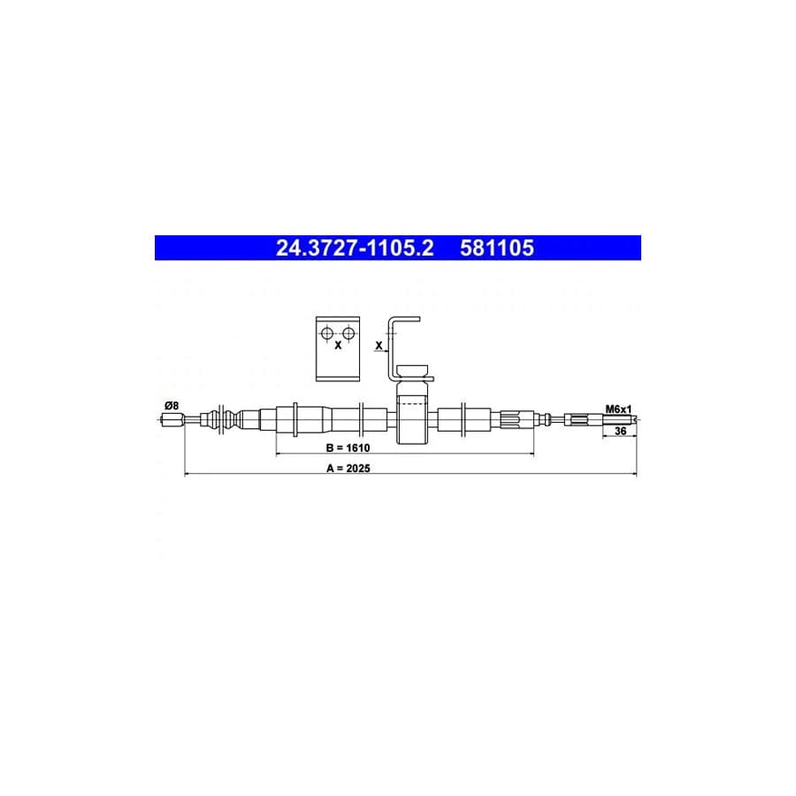 ATE 24.3727-1105.2 Hand Brake Cable for Saab 9000