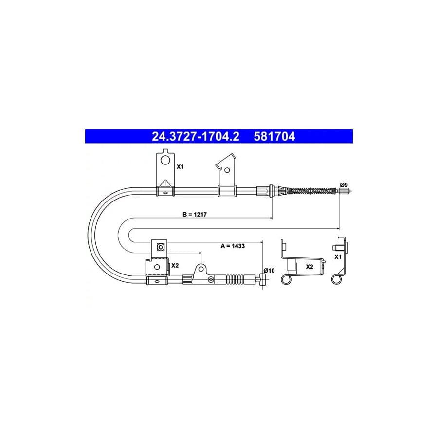 ATE 24.3727-1704.2 Hand Brake Cable for Nissan Micra II Hatchback (K11)