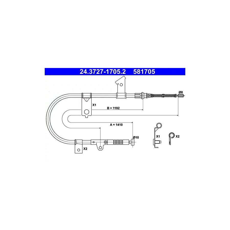 ATE 24.3727-1705.2 Hand Brake Cable for Nissan Micra II Hatchback (K11)