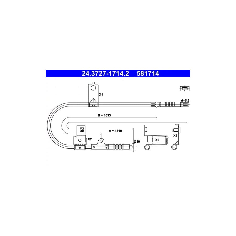 ATE 24.3727-1714.2 Hand Brake Cable for Nissan Micra II Hatchback (K11)