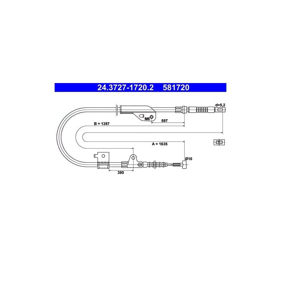 ATE 24.3727-1720.2 Hand Brake Cable for Nissan Primera Estate (Wp11)