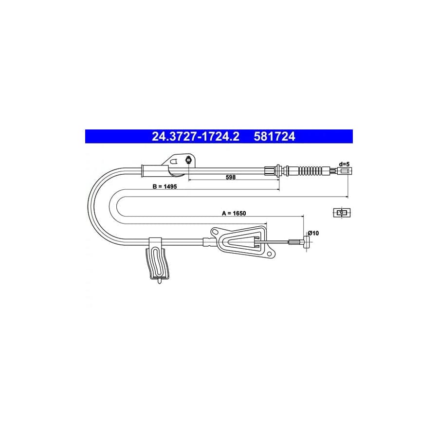 ATE 24.3727-1724.2 Hand Brake Cable for Nissan Almera