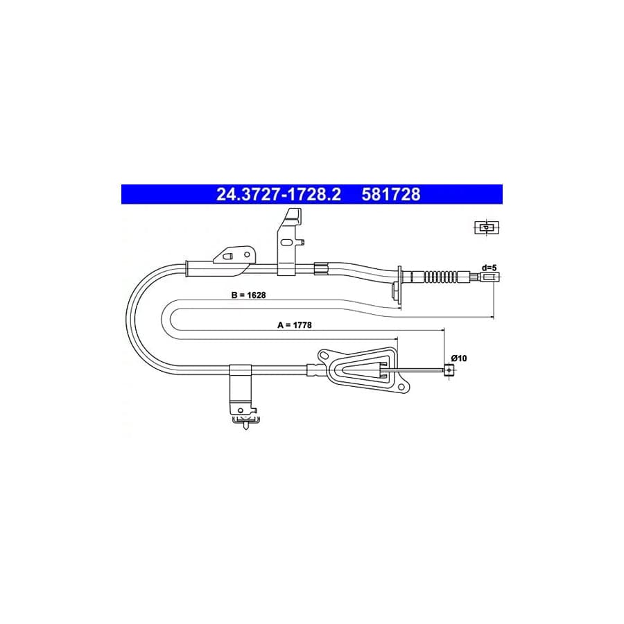 ATE 24.3727-1728.2 Hand Brake Cable for Nissan Primera