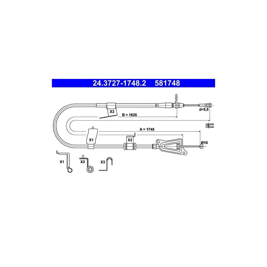 ATE 24.3727-1748.2 Hand Brake Cable for Nissan X-Trail (T30)