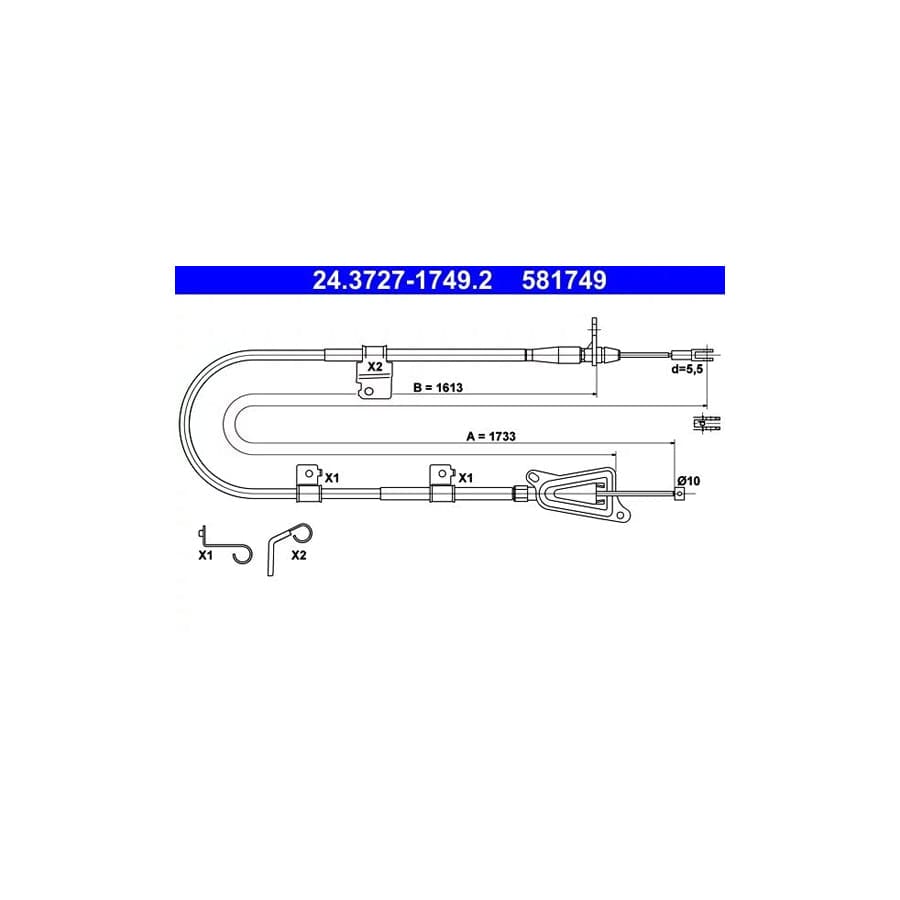 ATE 24.3727-1749.2 Hand Brake Cable for Nissan X-Trail (T30)