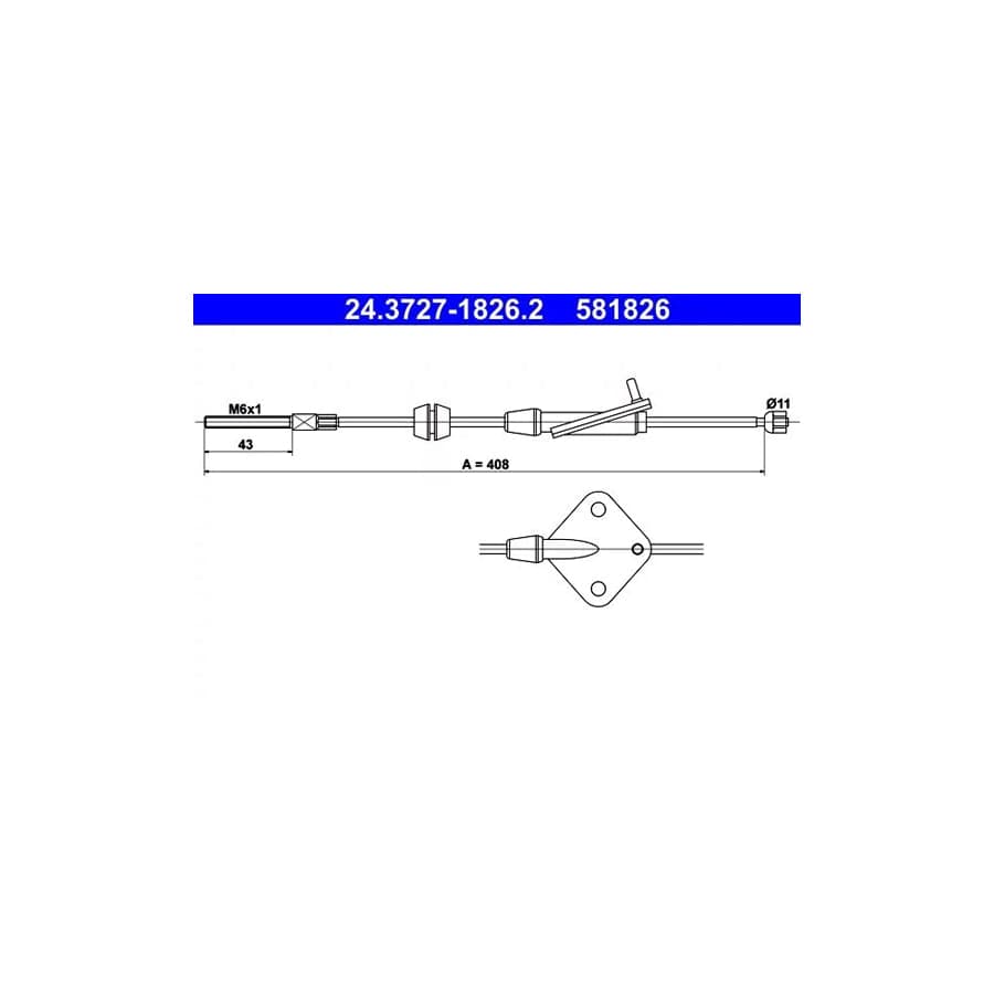 ATE 24.3727-1826.2 Hand Brake Cable for Mazda 2 Hatchback (De, Dh)