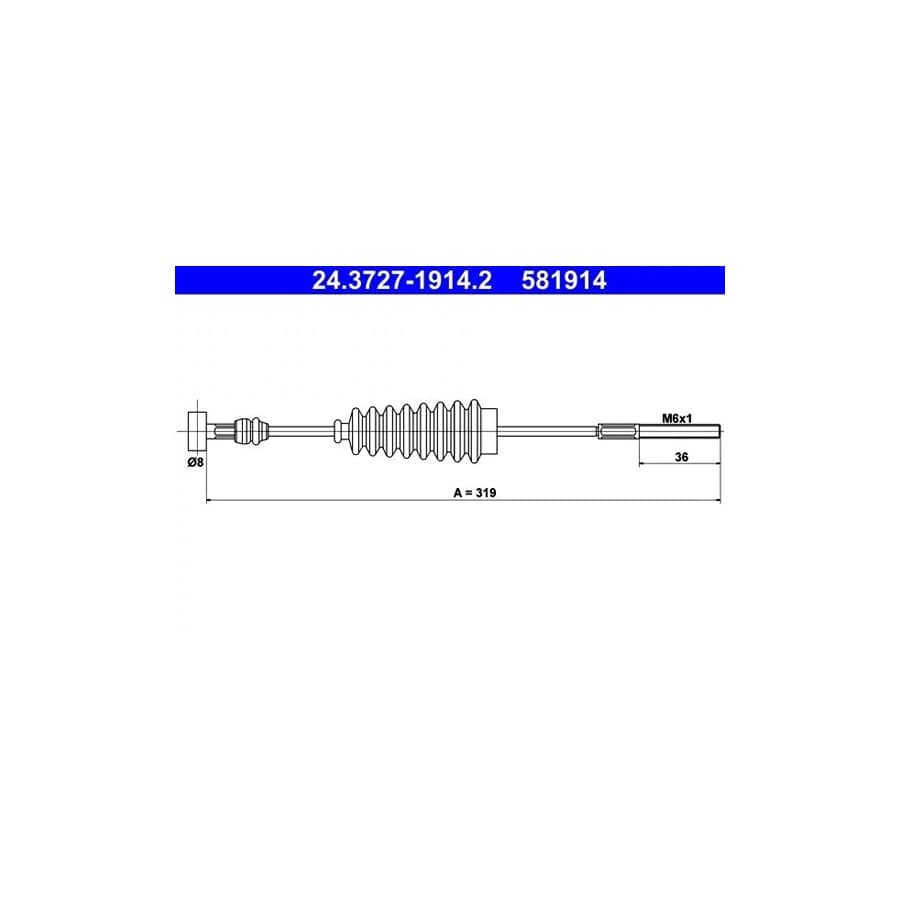 ATE 24.3727-1914.2 Hand Brake Cable for Toyota Avensis Verso (M2)