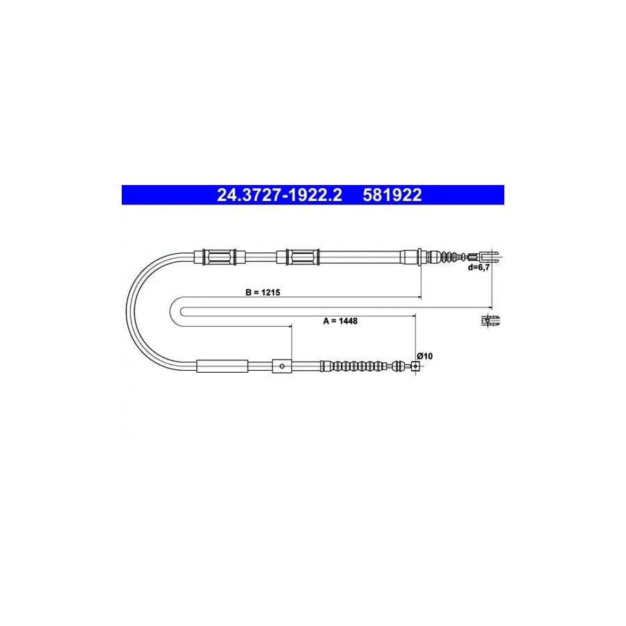 ATE 24.3727-1922.2 Hand Brake Cable for Toyota Corolla