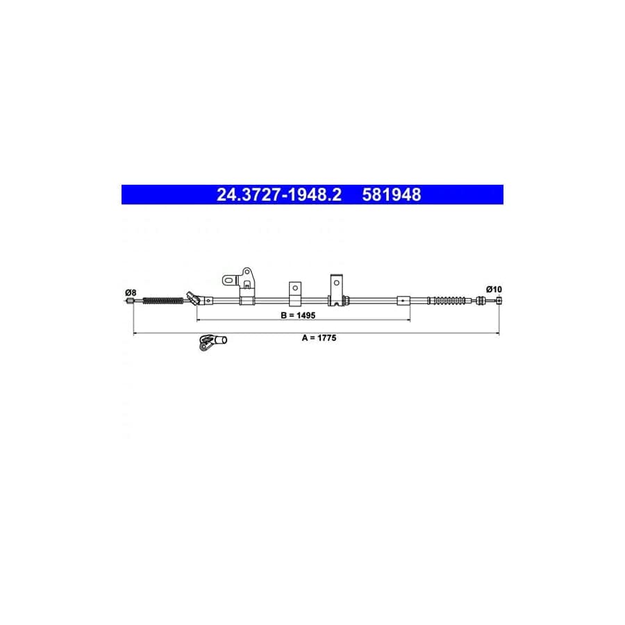 ATE 24.3727-1948.2 Hand Brake Cable for Toyota Prius II Liftback (Xw20)