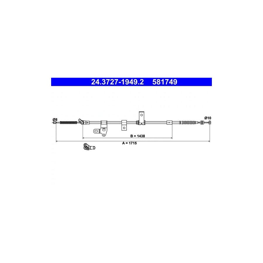 ATE 24.3727-1949.2 Hand Brake Cable for Toyota Prius II Liftback (Xw20)