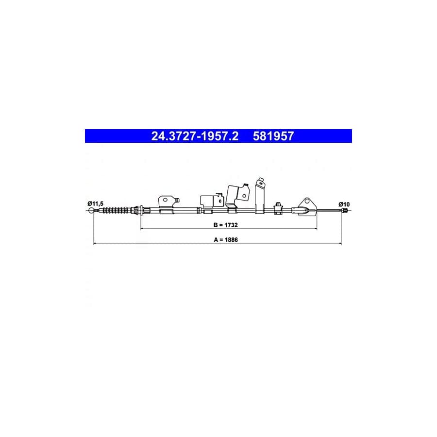 ATE 24.3727-1957.2 Hand Brake Cable for Toyota Corolla X Saloon (E150)