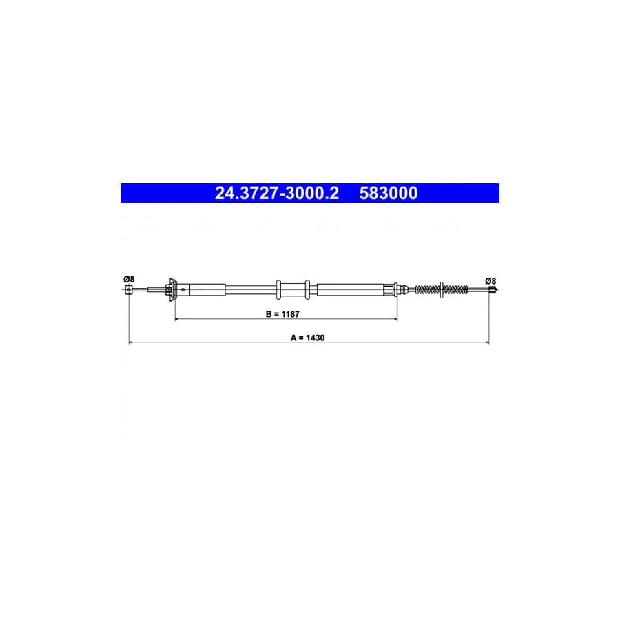 ATE 24.3727-3000.2 Hand Brake Cable for Lancia Ypsilon II (843)