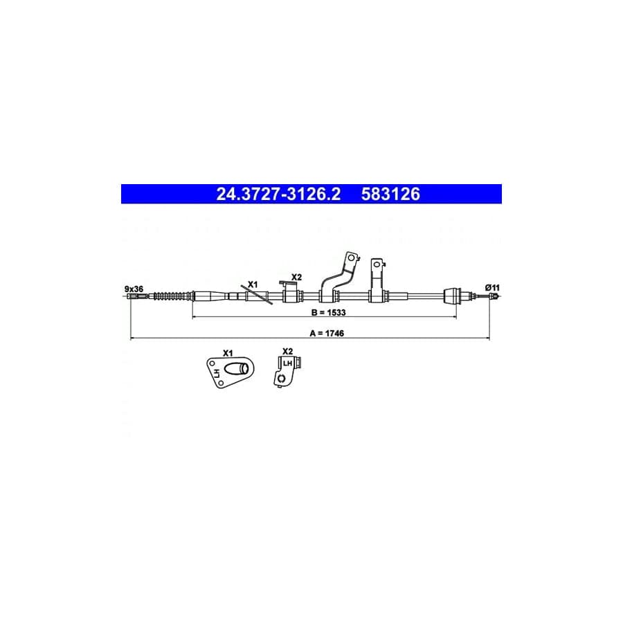 ATE 24.3727-3126.2 Hand Brake Cable for Hyundai I30