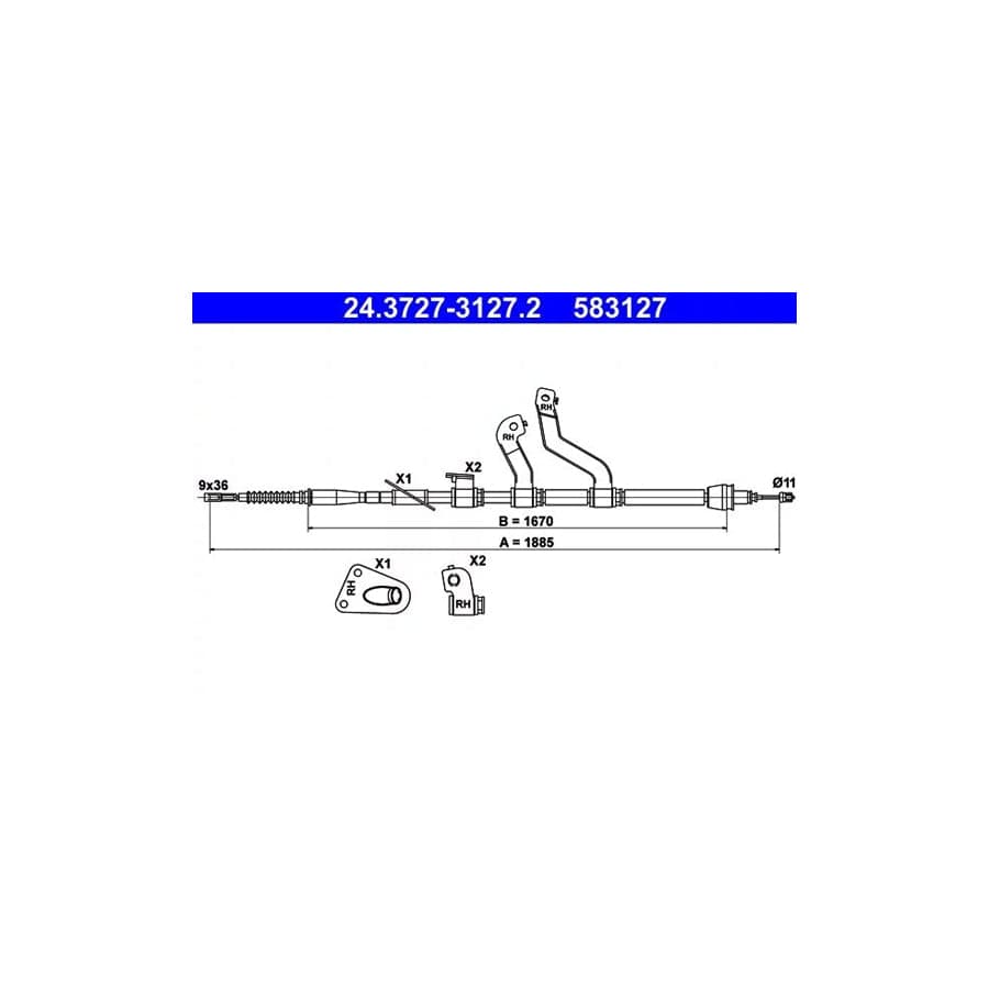 ATE 24.3727-3127.2 Hand Brake Cable for Hyundai I30