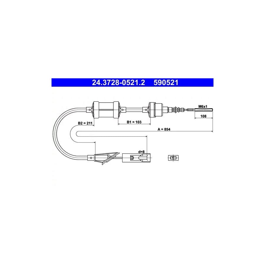 ATE 24.3728-0521.2 Clutch Cable for Fiat Punto