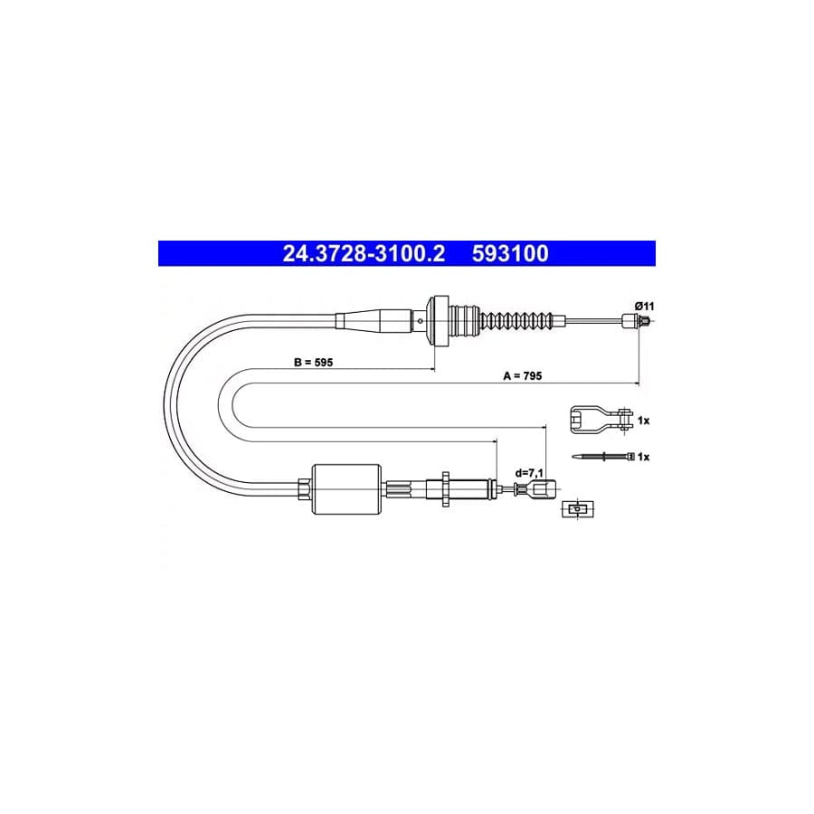 ATE 24.3728-3100.2 Clutch Cable for Hyundai Amica / Atoz (MX)