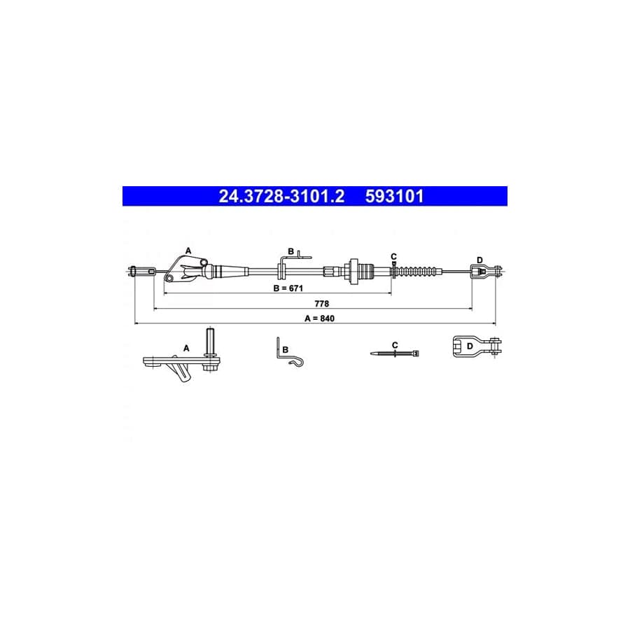 ATE 24.3728-3101.2 Clutch Cable for Hyundai I10