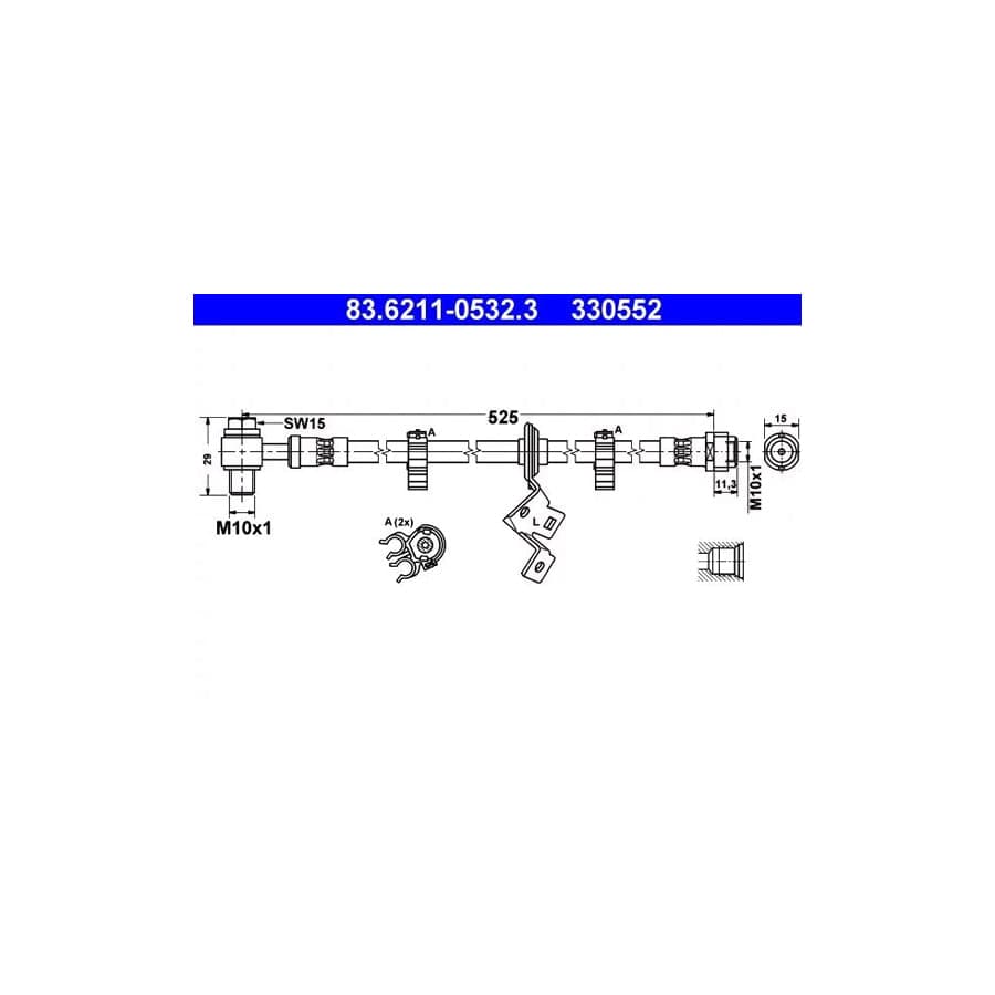 ATE 83.6211-0532.3 Brake Hose Suitable for Mercedes-Benz ML-Class (W163)