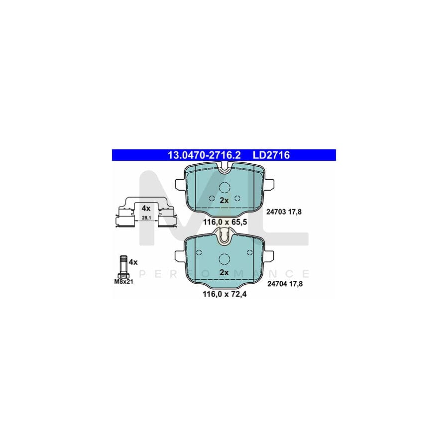 ATE Ceramic 13.0470-2716.2 Brake pad set excl. wear warning contact, prepared for wear indicator, with brake caliper screws, with accessories