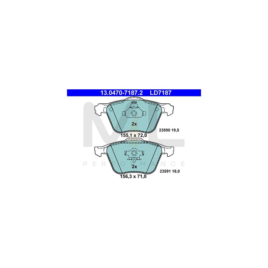 ATE Ceramic 13.0470-7187.2 Brake pad set excl. wear warning contact, not prepared for wear indicator