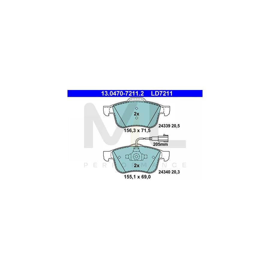 ATE Ceramic 13.0470-7211.2 Brake pad set incl. wear warning contact