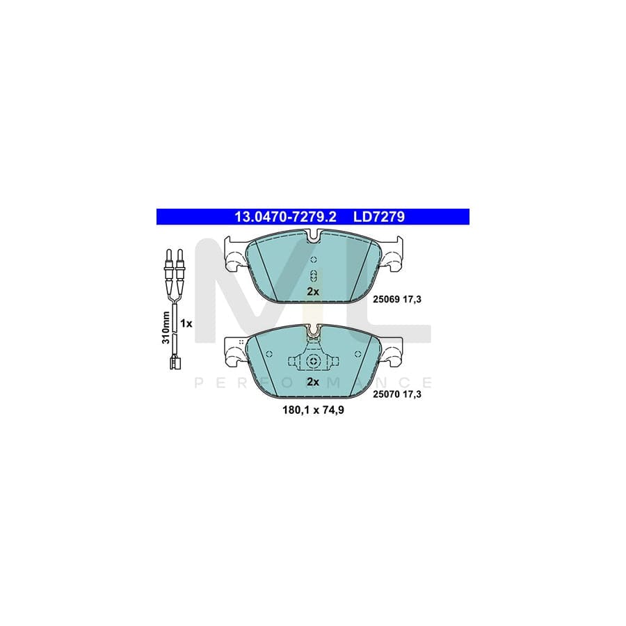 ATE Ceramic 13.0470-7279.2 Brake pad set incl. wear warning contact