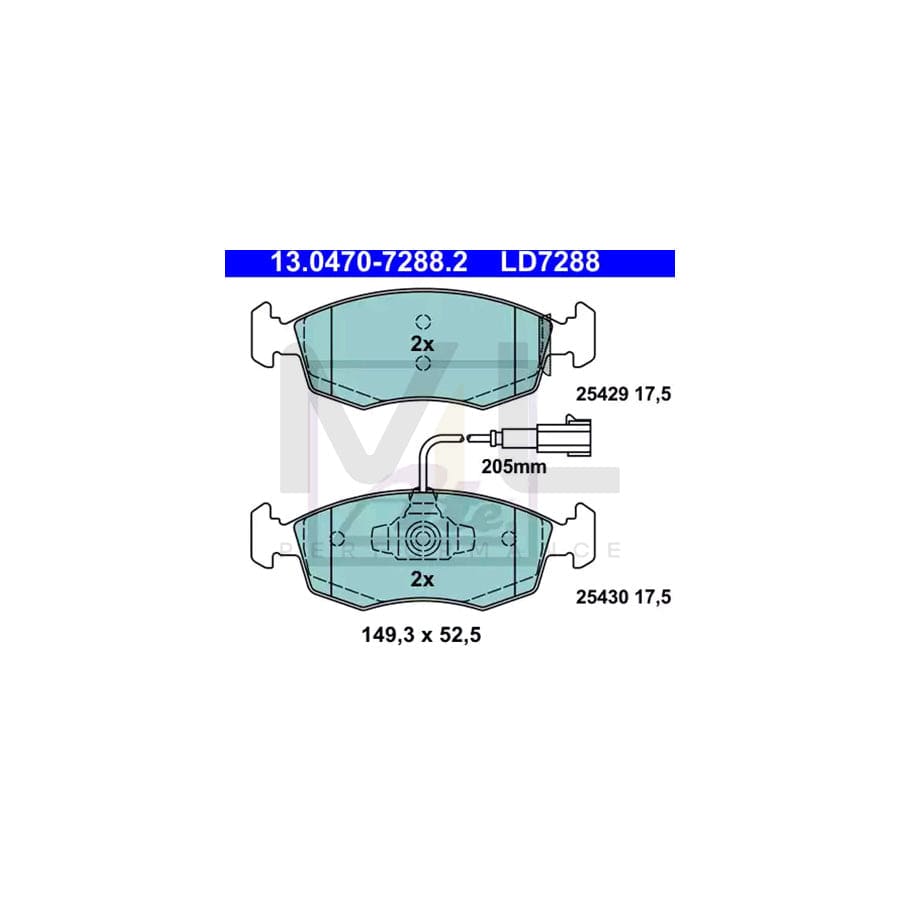 ATE Ceramic 13.0470-7288.2 Brake pad set incl. wear warning contact
