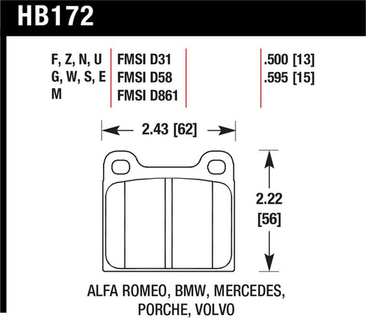 Hawk Performance Hawk Alfa Romeo / Audi / Opel / Porsche / Saab / VW Blue 9012 Front Race Brake Pads