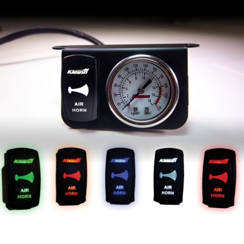 Kleinn Air Horns Kleinn Panel mounted 160 PSI gauge w/ an illuminated BLUE Momentary rocker switch