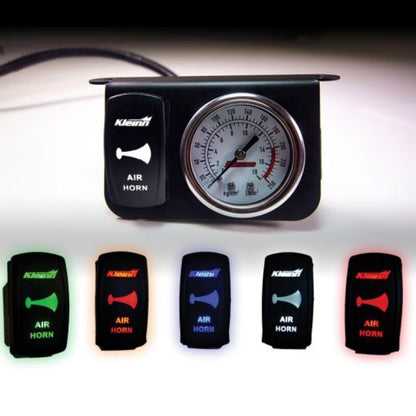 Kleinn Air Horns Kleinn Panel Mounted 160 PSI Gauge w/ an Illuminated GREEN Momentary Rocker Switch