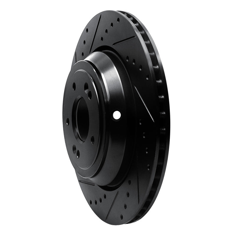 R1 Concepts R1 17-19 Genesis G90 Rear Left Drilled & Slotted Black Brake Rotor