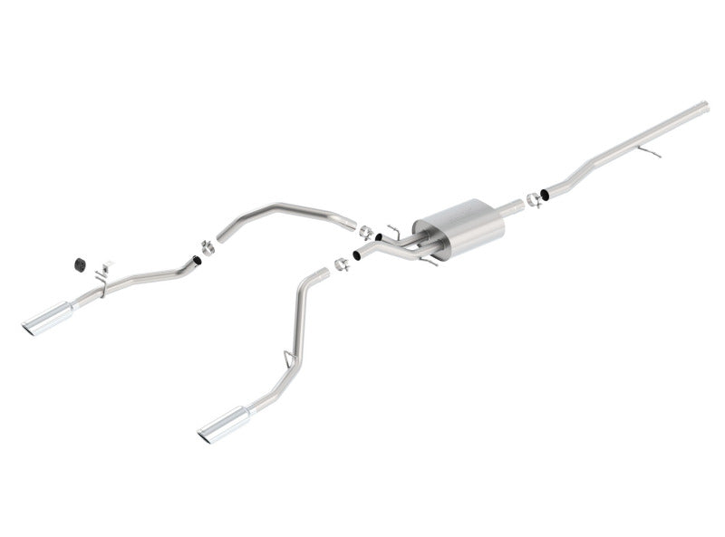Borla 14 Silv/Sierra 1500 C/B S-Type Exhaust/2.75in Into Dual 2.25in Out 4in Tip Split Rear Exit
