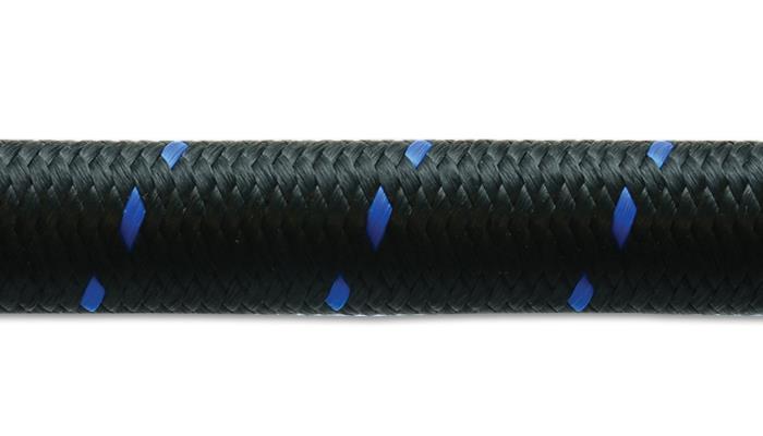 Vibrant -12 AN Two-Tone Black/Blue Nylon Braided Flex Hose (5 foot roll)