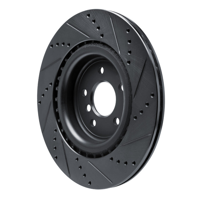 R1 Concepts R1 16-24 Jaguar XF Rear Left Drilled & Slotted Black Brake Rotor