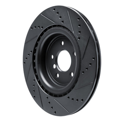 R1 Concepts R1 16-24 Jaguar XF Rear Left Drilled & Slotted Black Brake Rotor