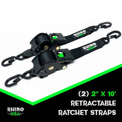Rhino USA Retractable Ratchet Straps (2Pk 2Inx10Ft) Blue