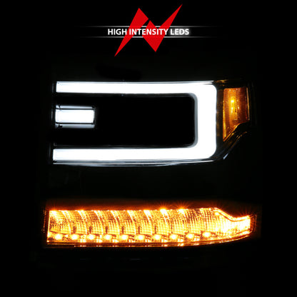 ANZO 16-18 Chevy Silverado1500 (Factory HID Models) LED Prj Light Bar Style Headlights Chrome - Pair