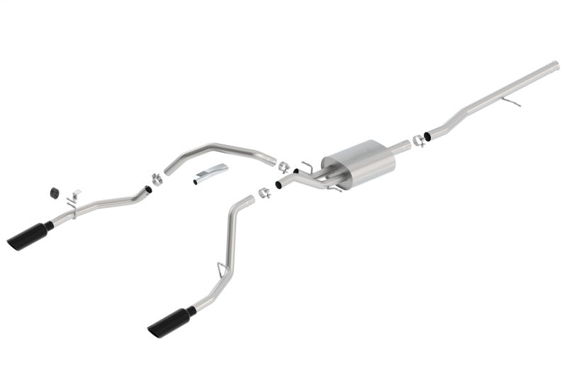 Borla 14 Sierra 1500 C/B S-Type Exhaust/2.75in Into Dual 2.25in Out 4in Split Rear Exit-Black Chrome