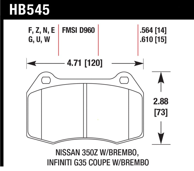 Hawk Performance Hawk 03-07 G35/350z w/ Brembo Performance Ceramic Street Front Brake Pads
