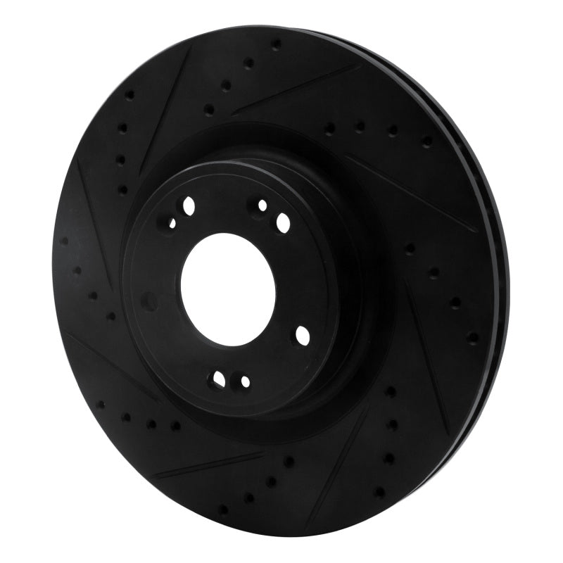 R1 Concepts R1 09-11 Hyundai Genesis Sedan Front Left Drilled & Slotted Black Brake Rotor