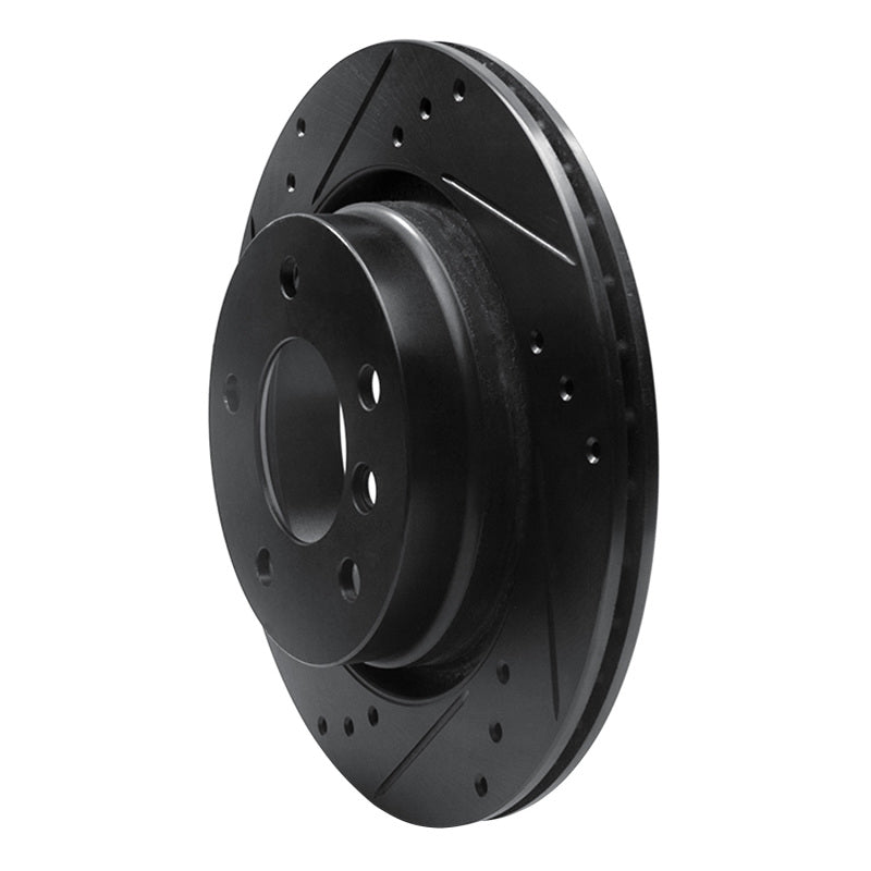 R1 Concepts R1 99-06 BMW 323I Rear Left Drilled & Slotted Black Brake Rotor